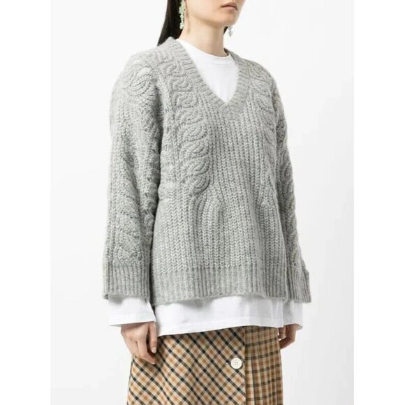 b+ab Women's Size Small Gray Layered Knit Jumper V-Neck Pullover Sweater $395 - Picture 2 of 11